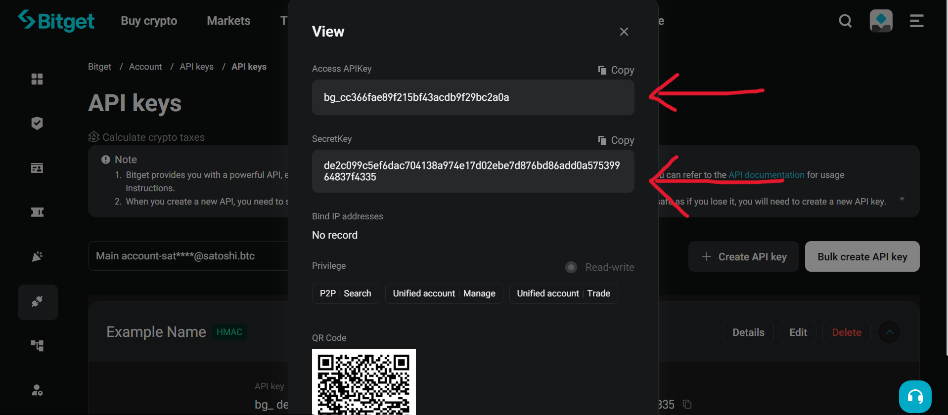 How to copy API keys