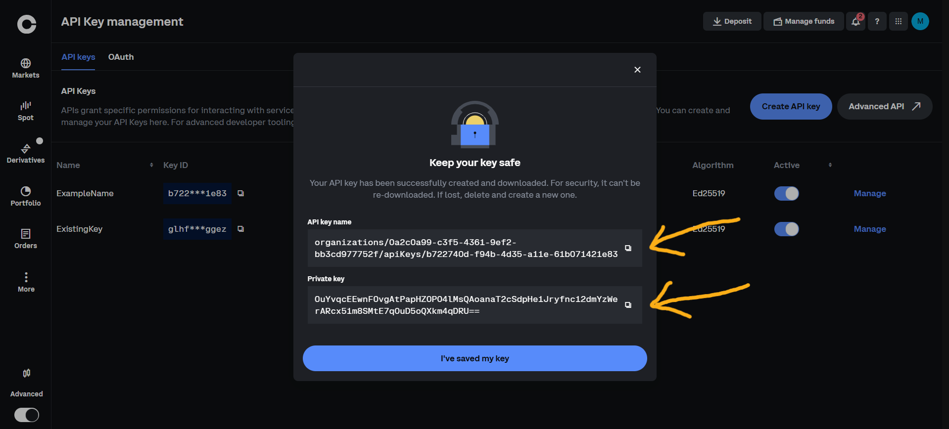 How to copy API keys